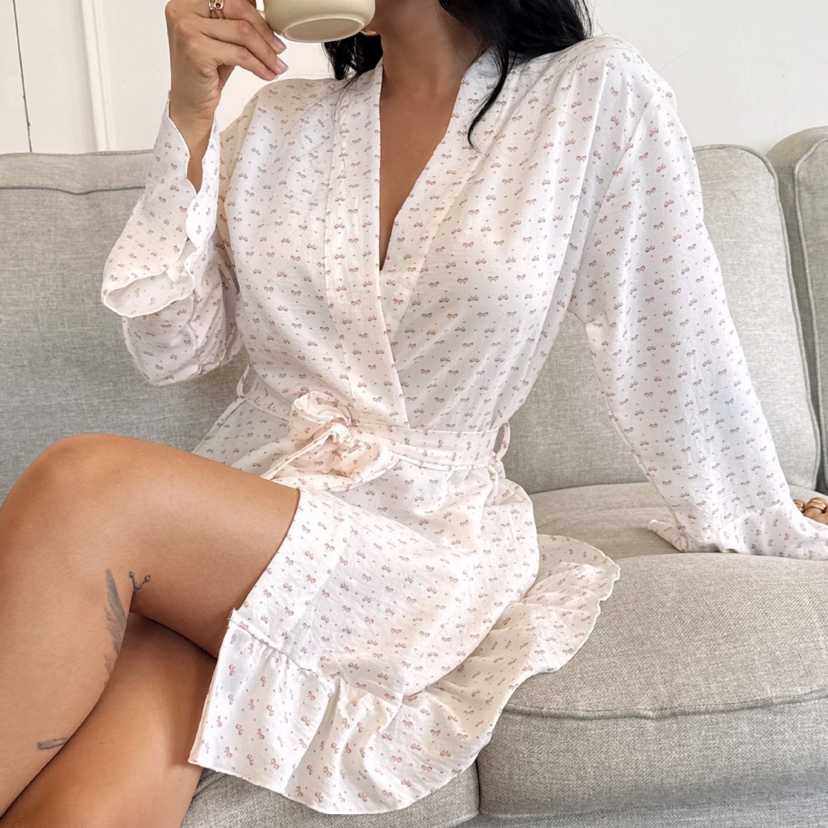 Casual Floral Minimalist Bubble Chiffon Nightgown 3