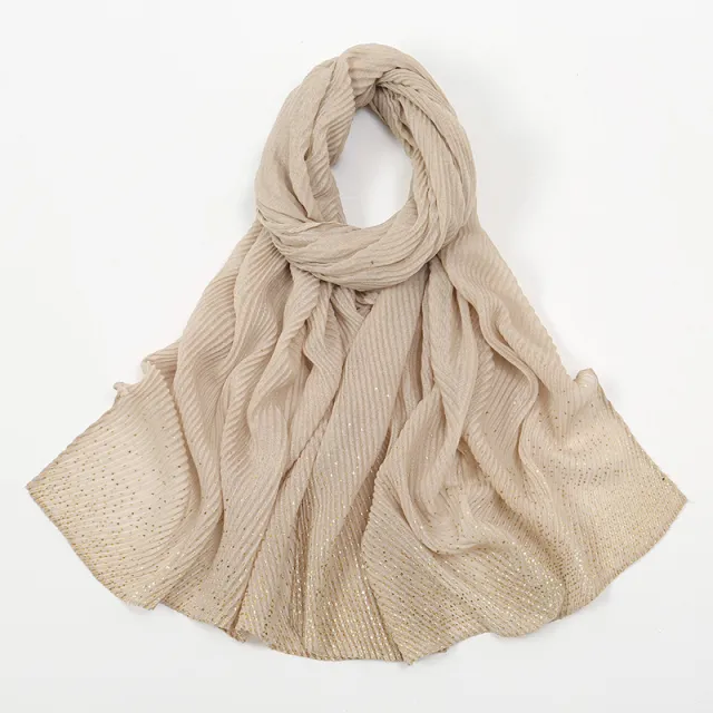 Gilding Crumpled Solid Color Polyester Scarf Women 3 Light Camel - Shop at LoveMi
