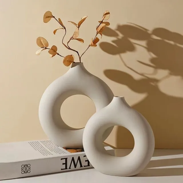 Creative Ceramic Vase Abstract Art Decoration Living Room Dining Table Shaped Vase Home Decoration Ins Donut Vase - Shop at LoveMi