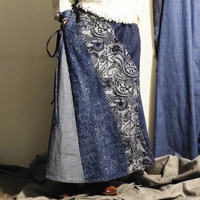 Temperament Commute Retro Half length Stitching Blue Long Skirt Skirt Blue - Shop at LoveMi