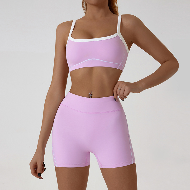 Spaghetti Strap Contrast Color Underwear Sling Yoga Clothes Tight Outdoor Sports Suit Pink 277Wxdk - Shop at LoveMi