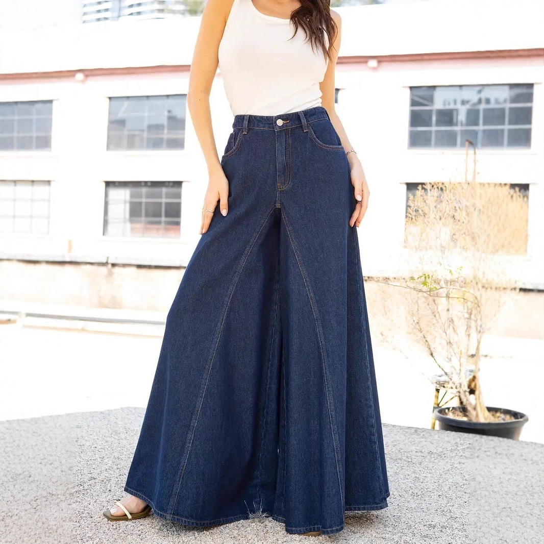 Elegant And Minimalist Wide-leg Jeans Stretch Denim Jeans