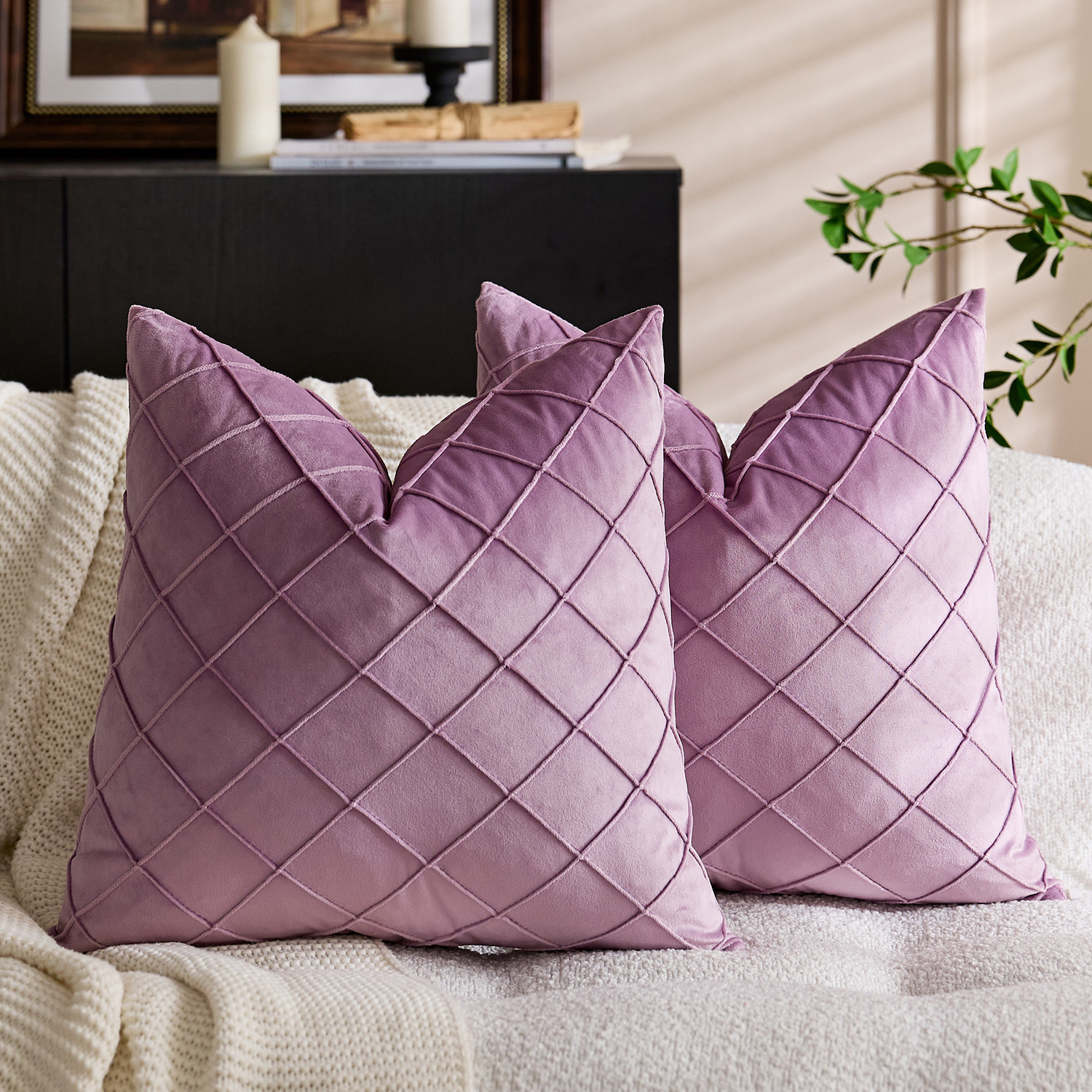 Solid Color Velvet Embroidered Plaid Pillowcase 20