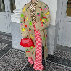 European And American New Elegant Khaki Fruit Printed Lapel Coat - Khaki Fruit - View 1