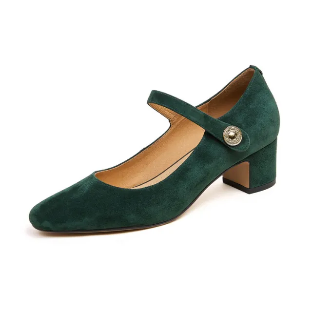 Mary Jane Shoes Season Chunky Heel Pumps Women's Shallow Mouth Green - Shop at LoveMi