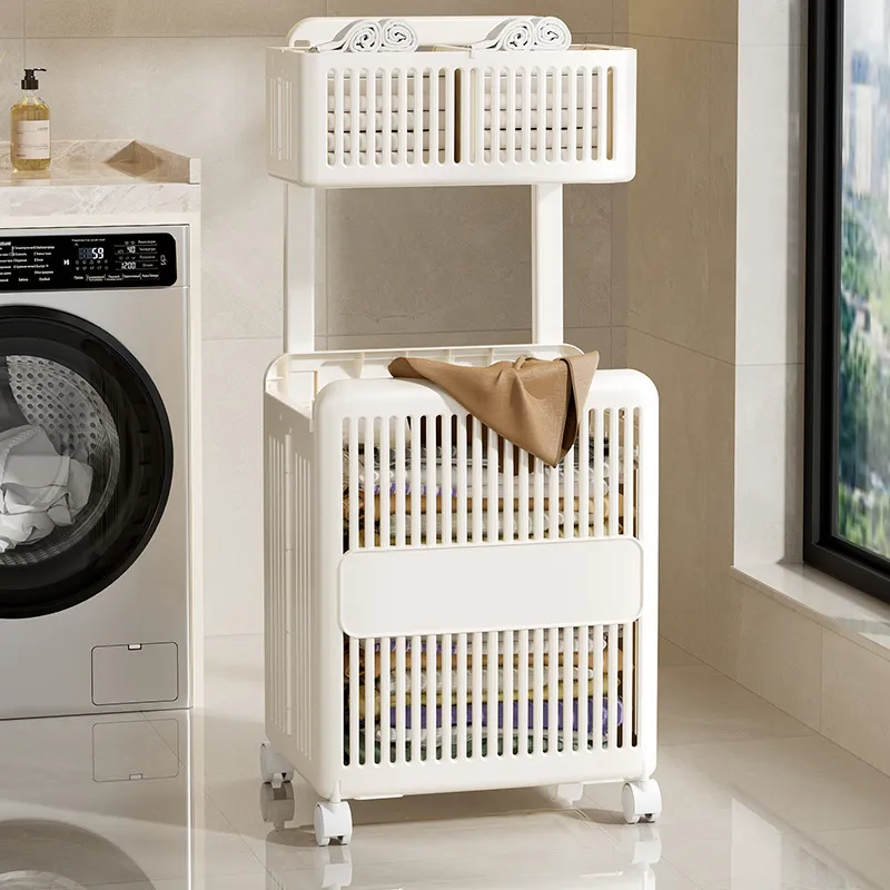 Household Toilet Laundry Baskets Double-layer Large Capacity Foldable Laundry Basket