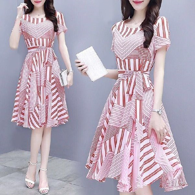 Women's Clothes Slim Fit Mid-length Fashion Temperament Printed Dress