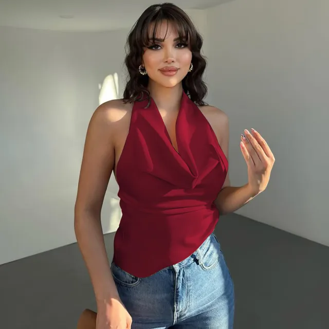 Women's Halter Backless Tank Vest Fashion Solid Color Slim Fit Tied Tube Top Tan - Shop at LoveMi