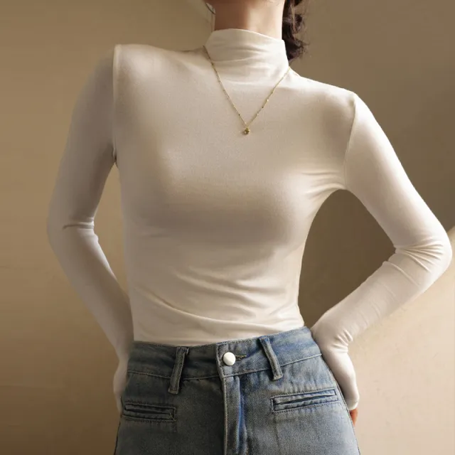 Women's Fashion Semi Turtle Neck Long Sleeve T Shirt White - Shop at LoveMi