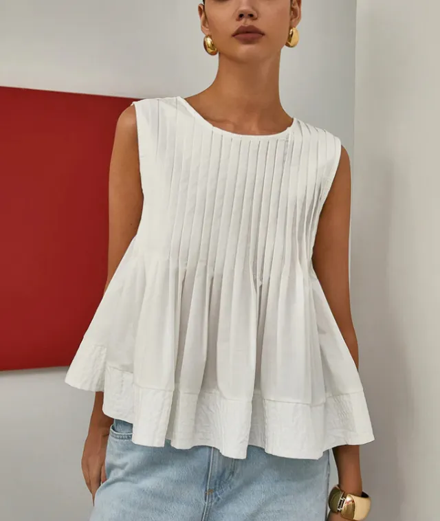 Pleated Slim fit Loose Vest Shirt White - Shop at LoveMi