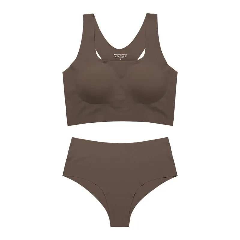 Women's Underwear Suit Plus Size Sports Without Steel Ring Push Up Removable Pad - Gray