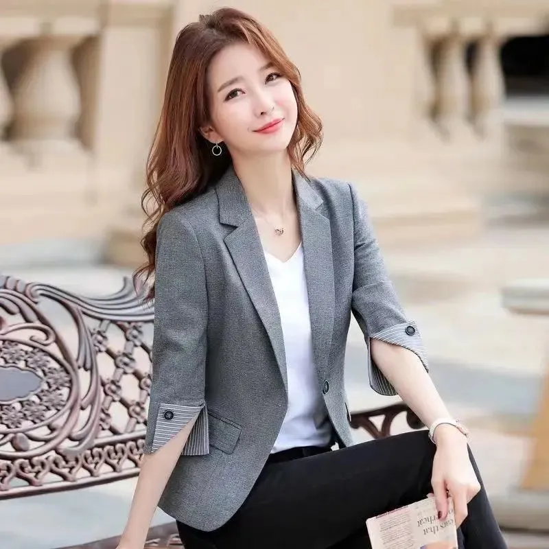 Three-quarter Sleeve Thin Business Wear Slim Fit Fashion Elegant Business Suit - Gray