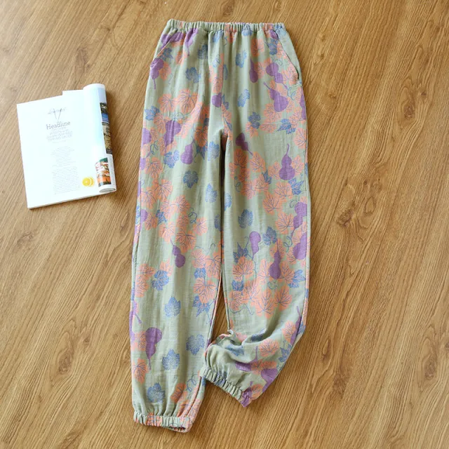 Women's Fashionable Cotton Double layer Yarn dyed Close up Pajama Pants Green - Shop at LoveMi