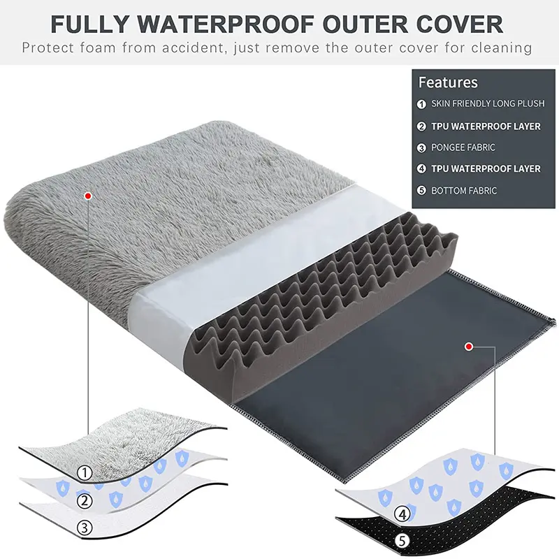 Plush Square Pet Bed Wave Memory Foam