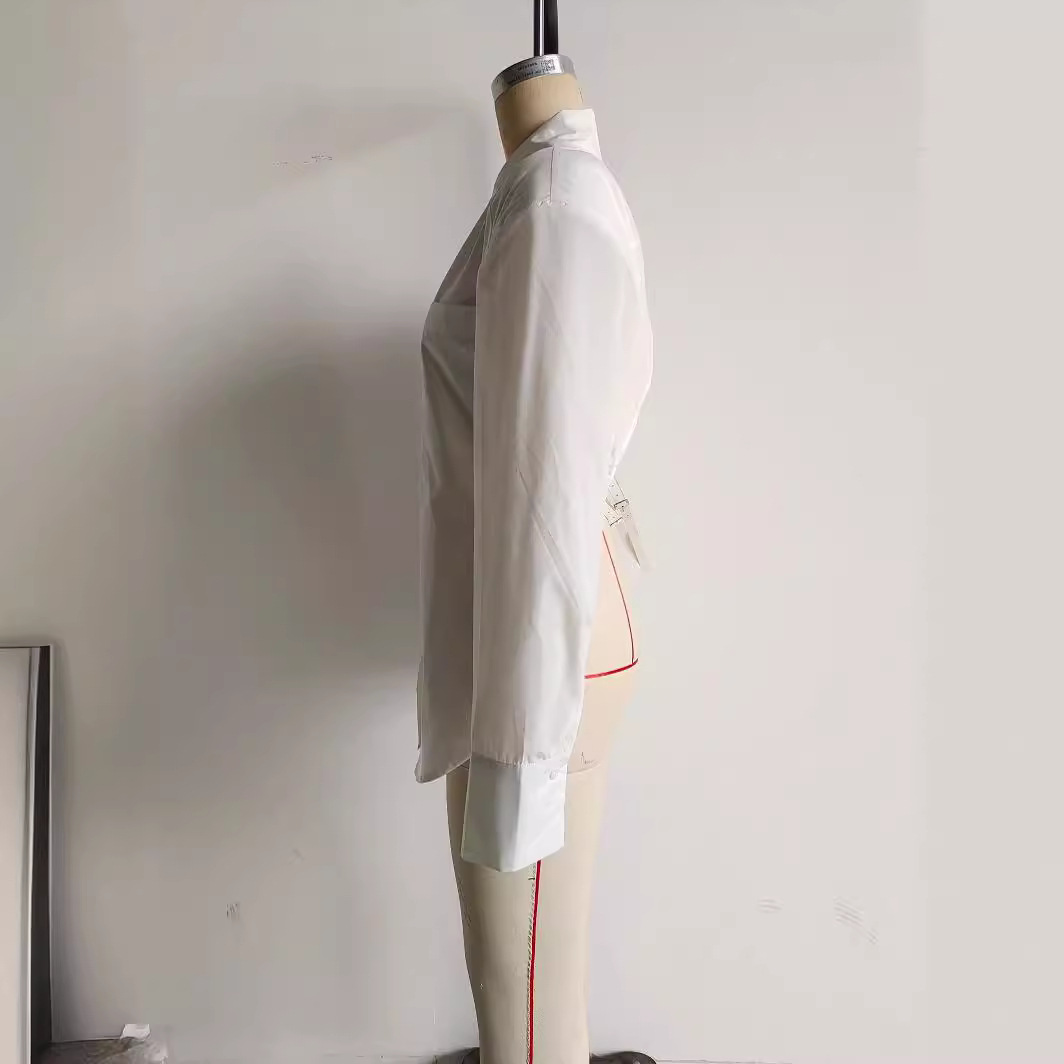 Women's Hollow-out Slim-fit Pure White Shirt