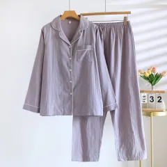 Double Pure Cotton Gauze Pyjamas Women's Suit - Dark Purple - View 1
