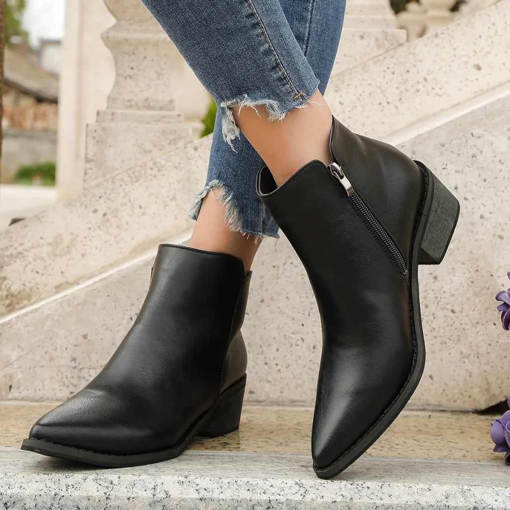 European Goods Elastic Mouth Ankle Boots Pointed Toe - Black