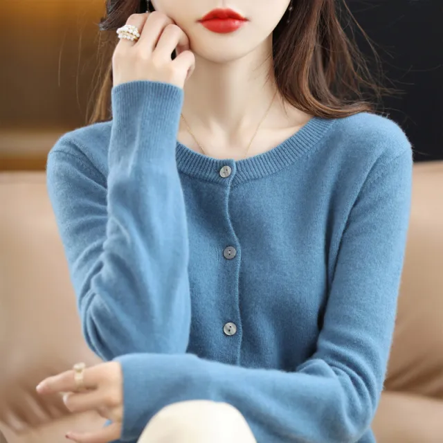 New Womens Short Long sleeved Knitted Cardigan Sweater Blue - Shop at LoveMi