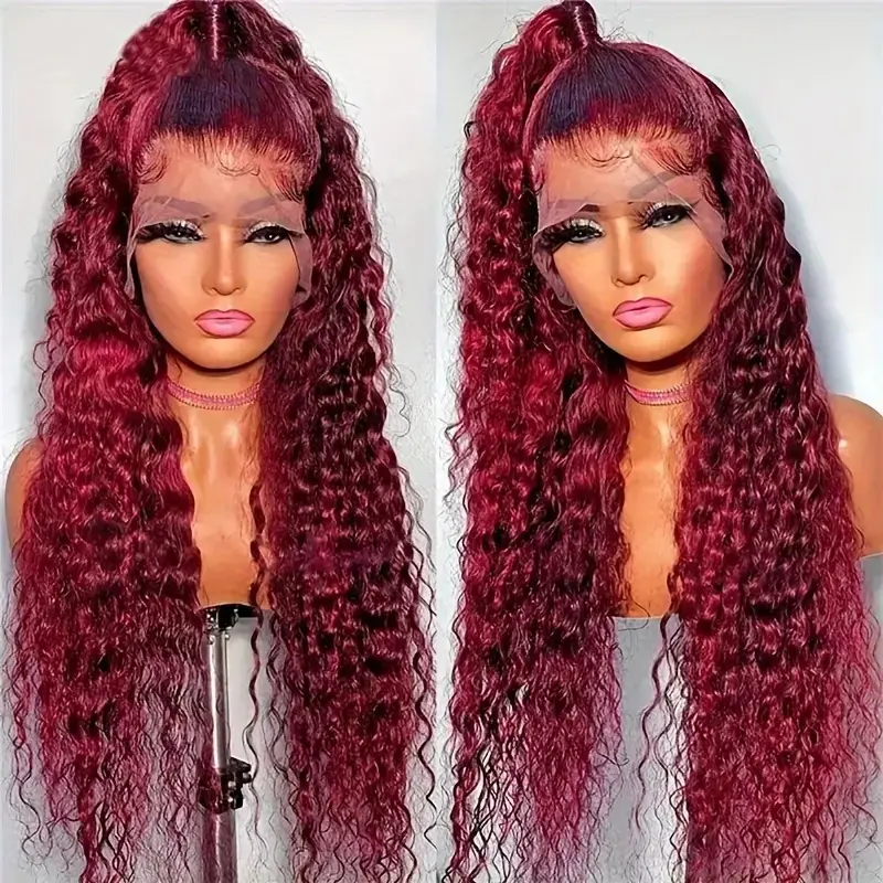 Front Lace Center-Parted Water-Wave Long Curly Wig