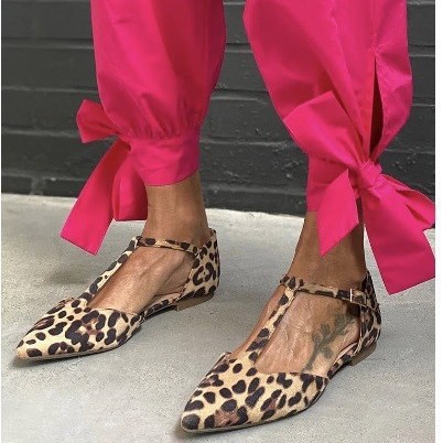 Leopard Print Pumps Pointed Toe Chunky Heel Low Top - Image 2