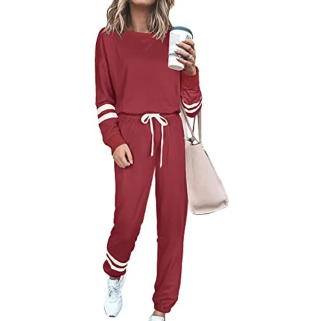 Women's Clothing Plus Size Loose fitting Solid Color Long Sleeves Casual Suit Red - Shop at LoveMi