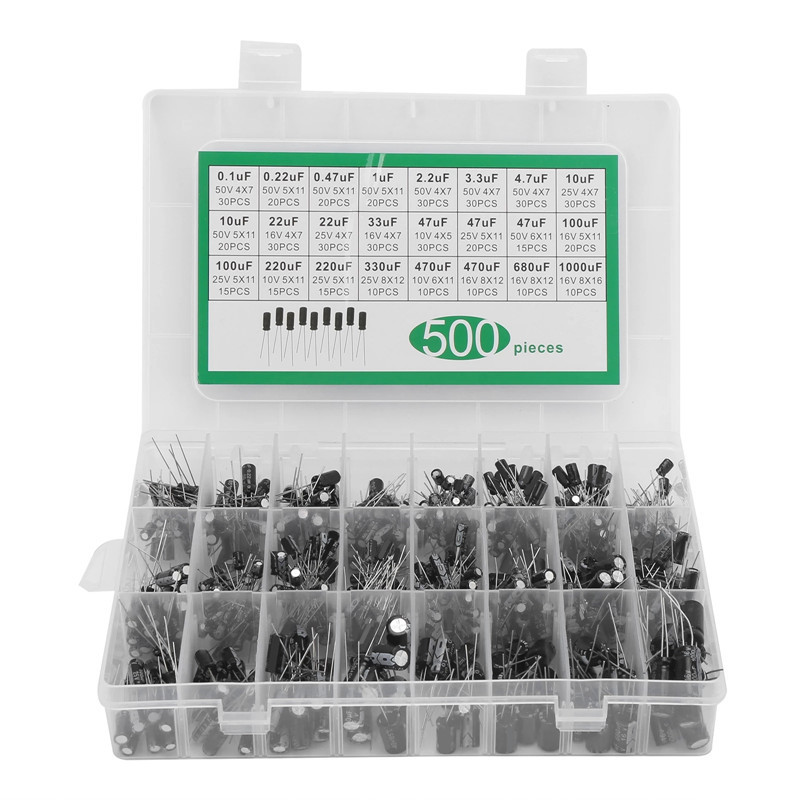 500PCs In-line Electrolytic Capacitor Sample Package Kit 24 Specifications