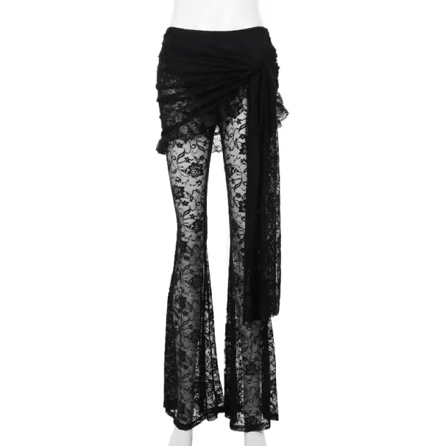 Dark Style Strap Tube Top Lace Bell bottom Pants Suit Black Trousers - Shop at LoveMi