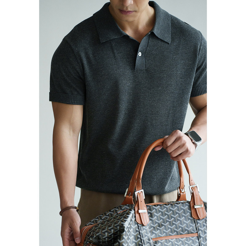 Tencel-linen Blended Floral-textured Knitted Short-sleeve T-shirt