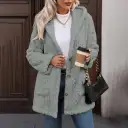 Hooded Solid-Color Cardigan With Buttons, Long-Sleeve Casual Jacket view 14