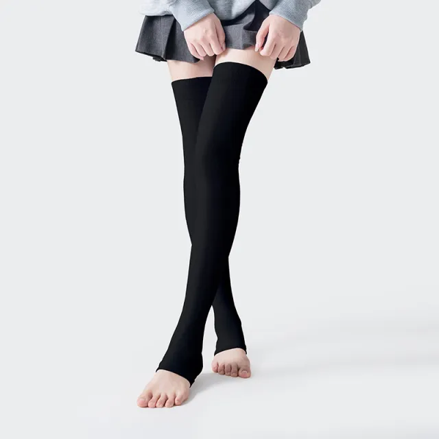 Autumn And Winter Plus Size Extended Cotton Over the knee Thigh Warm Socks Black With Stirrup - Shop at LoveMi
