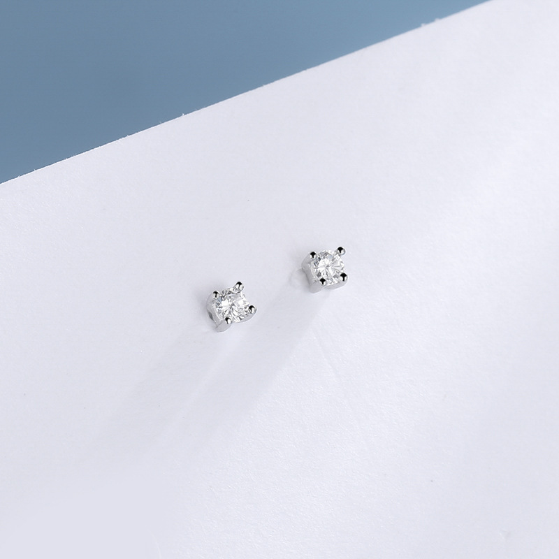 Sterling Silver Zircon Female Japanese And Korean Temperamental All-match Bedtime Simple Stud Earrings