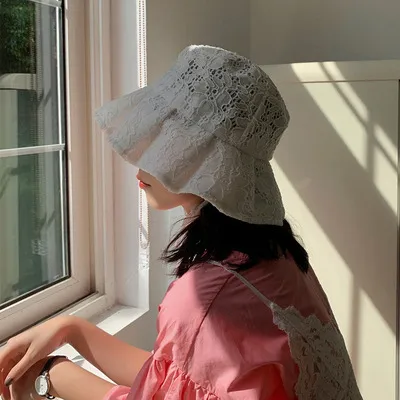 White Lace Bucket Hat Women's Summer Thin White - Shop at LoveMi