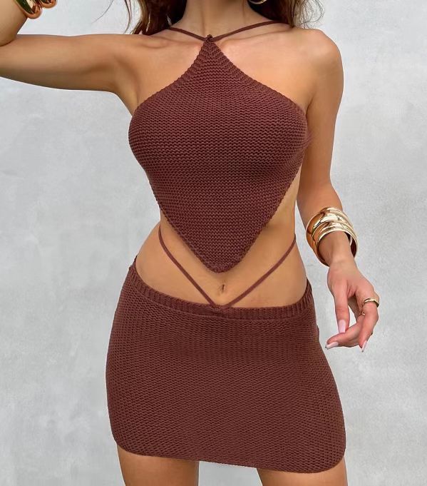 Fashion Backless Rope Sexy Suit Brown - Shop at LoveMi