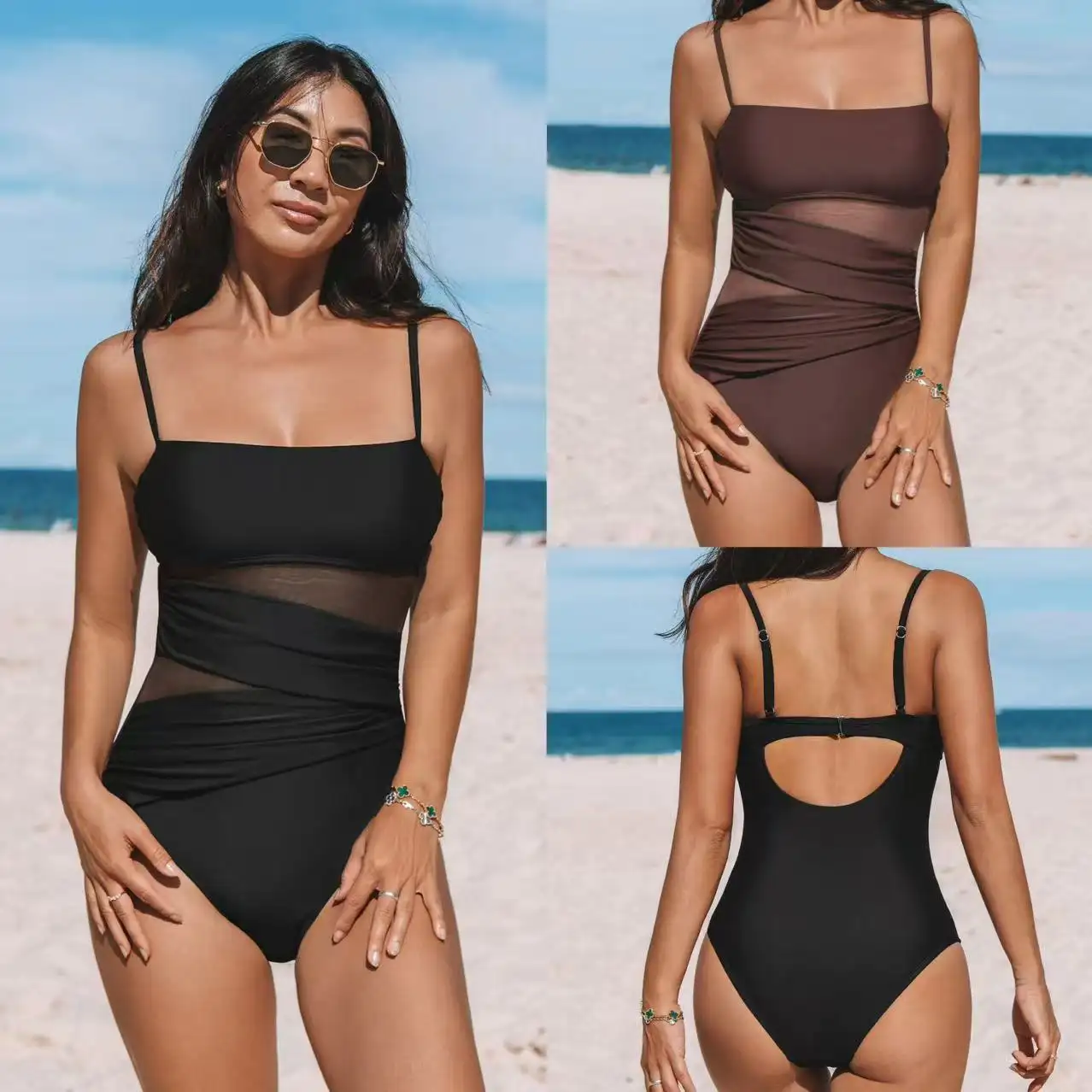 Womens Sexy Hollow-Out One-Piece Swimsuit With Open Back Bikini