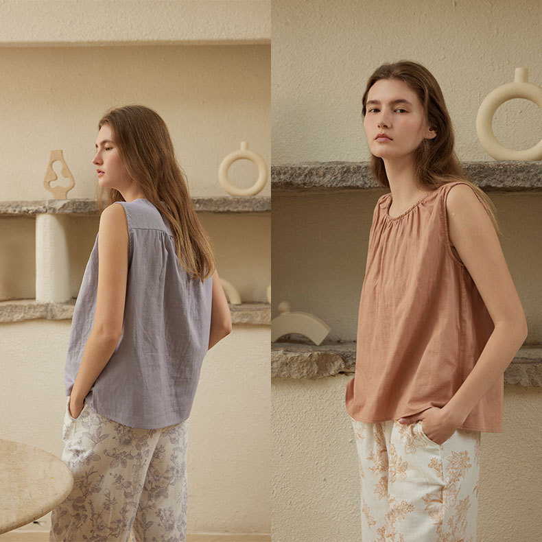 Home Wear Cotton Double-layer Gauze Sleeveless Vest