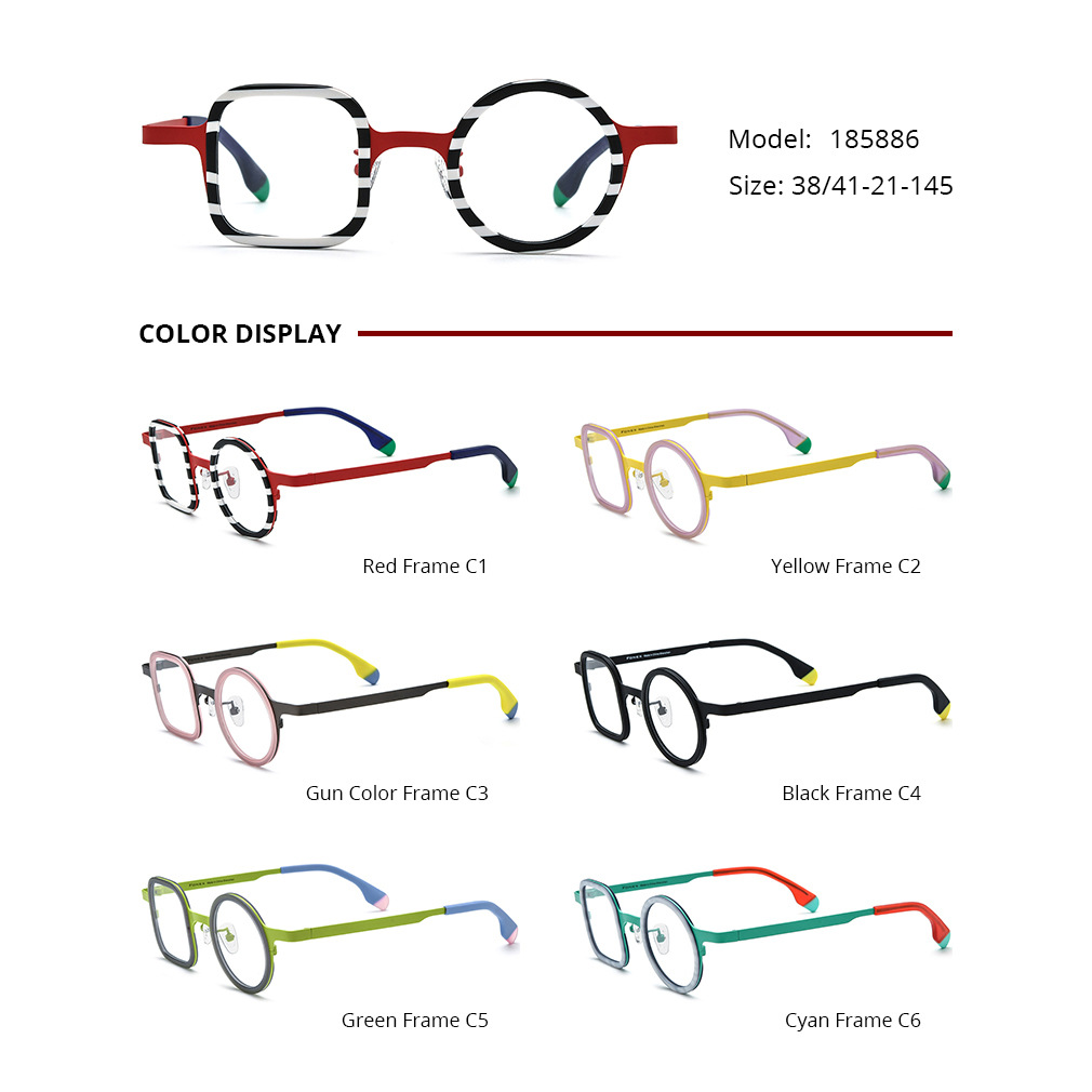 Fashion Mixed Material Titanium Eyeglass Frames, One Square And One Round, Unisex - Image 3
