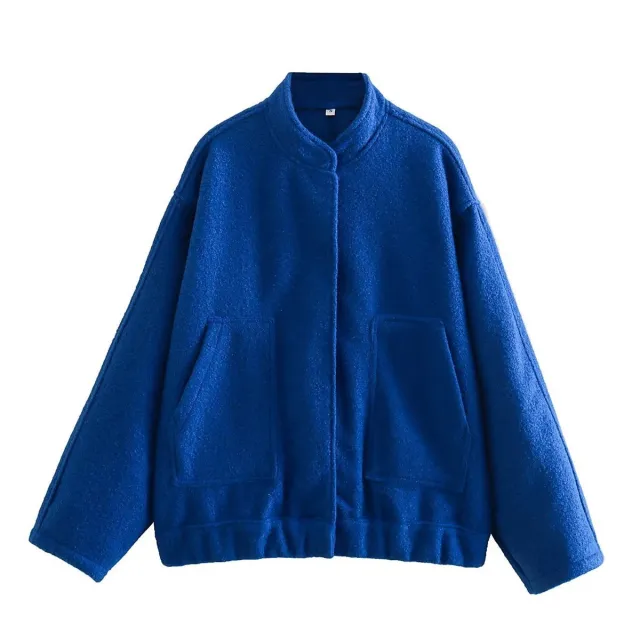 Loose Casual Street Stand Collar Pilot Buckle Jacket Blue - Shop at LoveMi