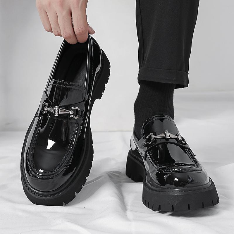 Chunky-soled Height-increasing British-style Business Loafers With A Wide Toe