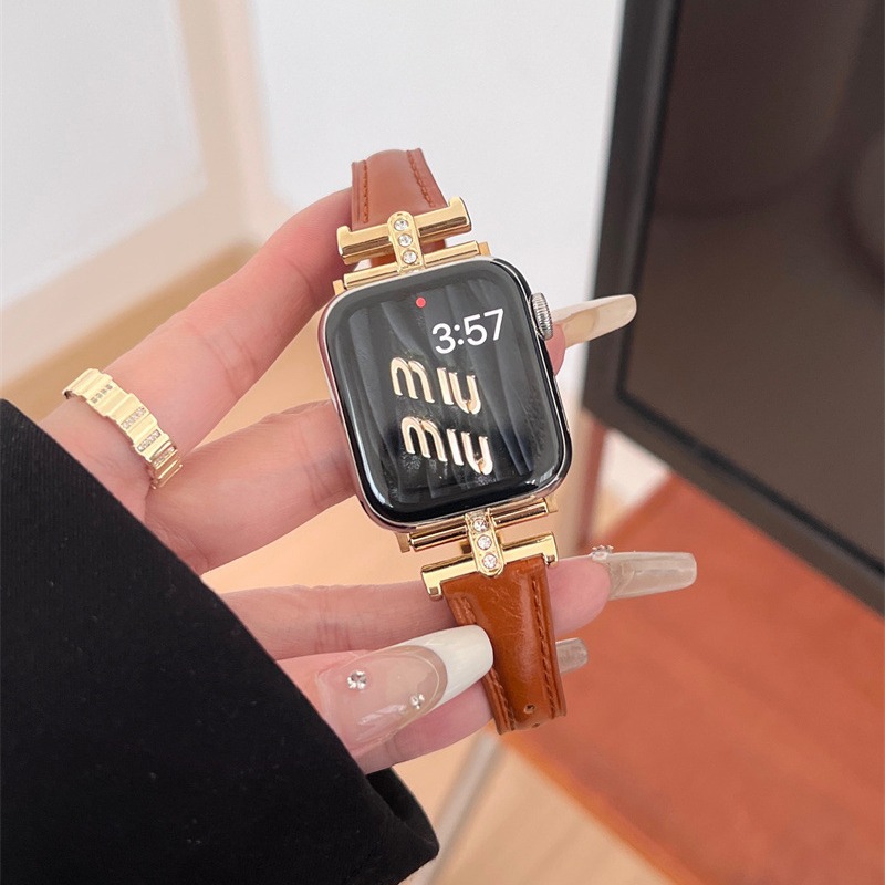 Diamond-embellished Leather Watch Strap 6