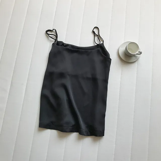 Summer New Inner Wear Single Wear Textured Satin Spaghetti Strap Small Sling Vest For Women Black - Shop at LoveMi