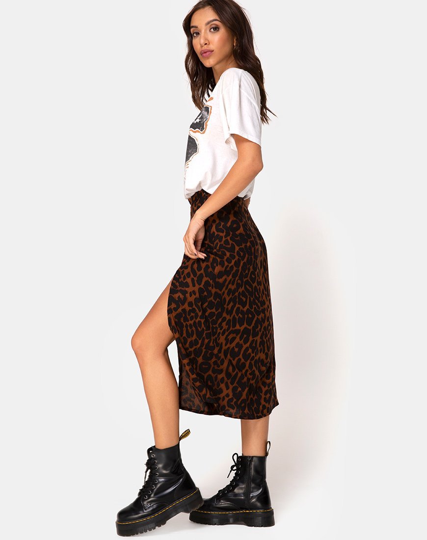 Title 24, Floral Leopard Print High Waist Stretch Slit Lo...