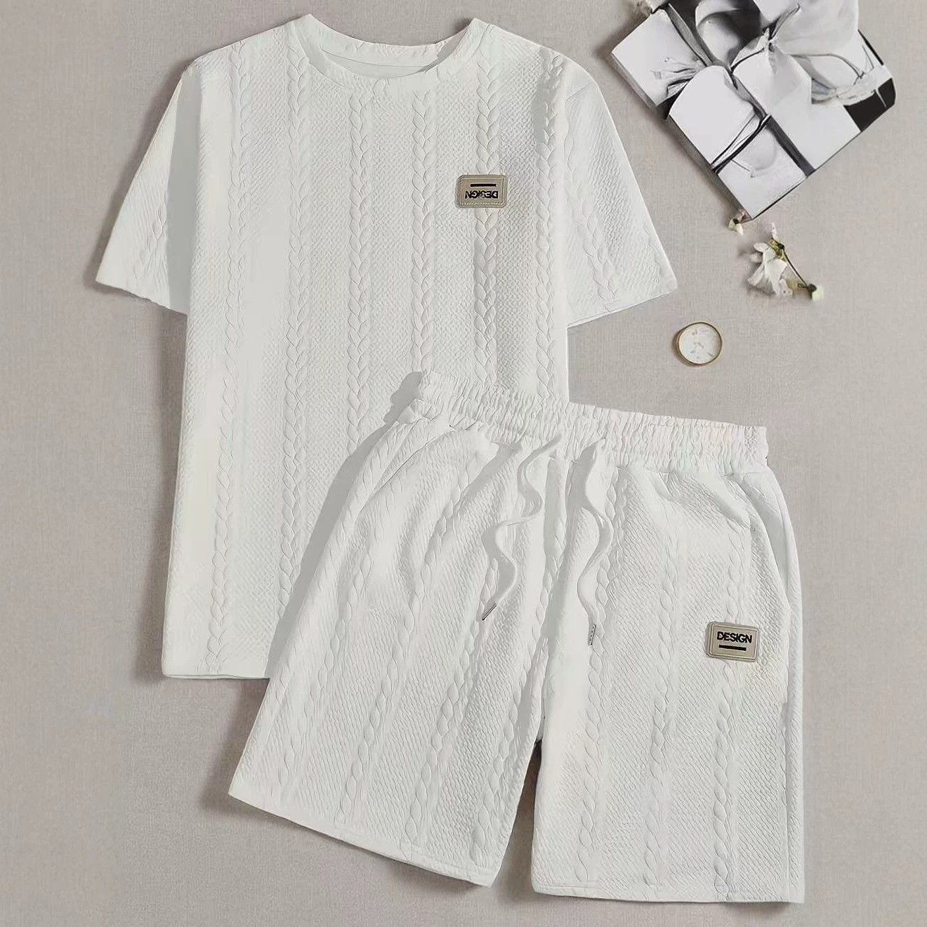 Mens Summer Casual Set Breathable Crew-Neck T-Shirt And Shorts