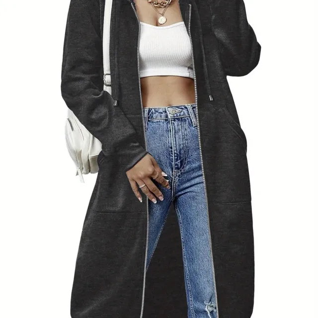 Women'S Casual Long Zip Hoodie Sweatshirt With Drawstring H Darkgray - Shop at LoveMi