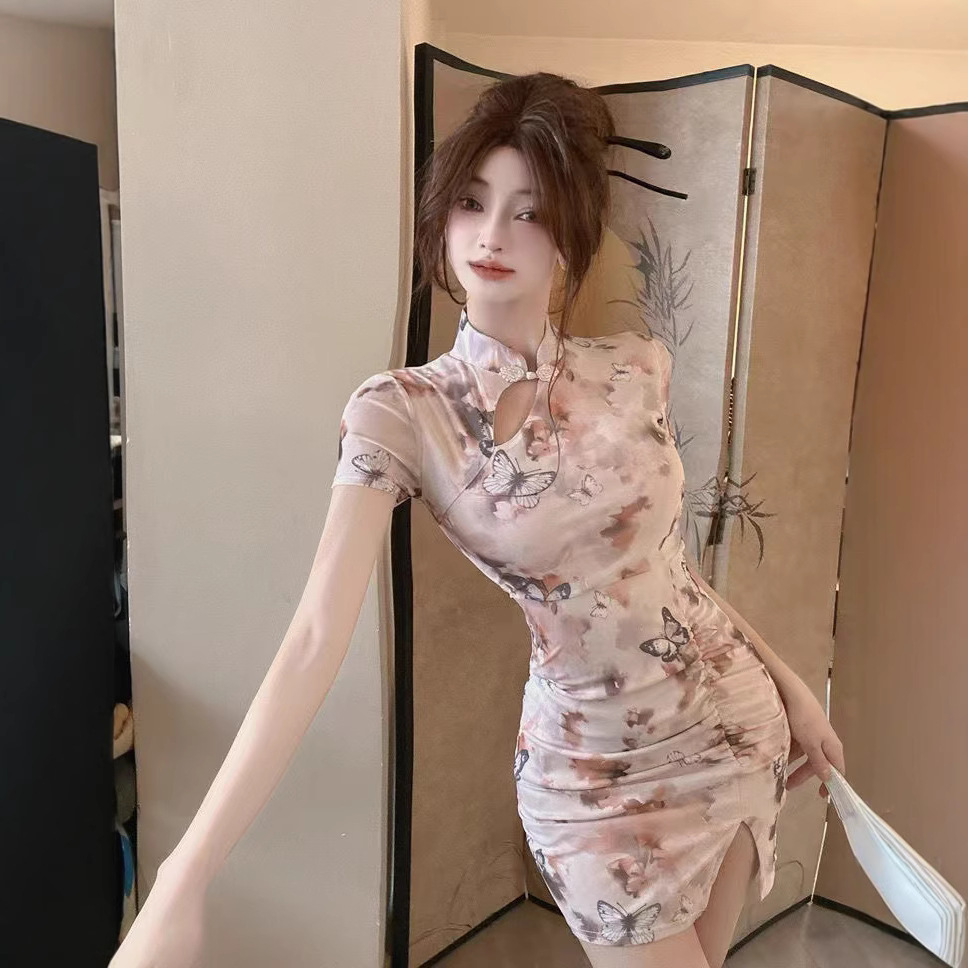 New Chinese Retro Printed Waist-controlled Dress