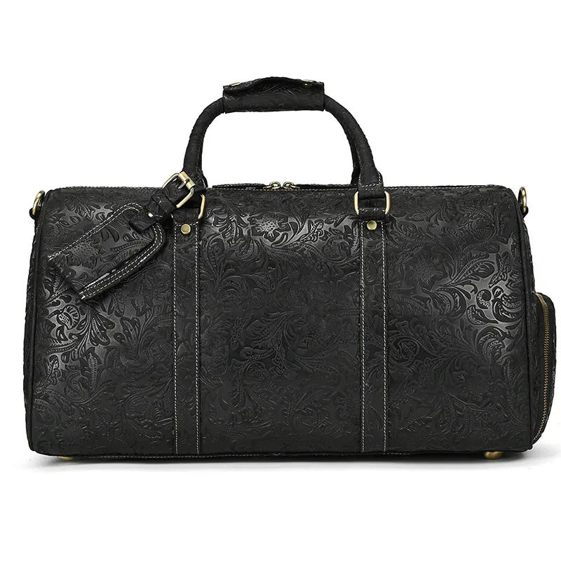 Vintage Print Luggage Bag Top Layer Cowhide Handbag Leisure