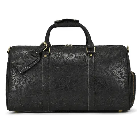 Vintage Print Luggage Bag Top Layer Cowhide Handbag Leisure