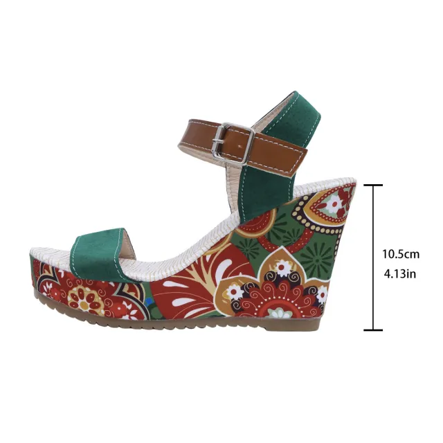 Women's Open Toe Ethnic Style Platform Wedge Sandals Green - Shop at LoveMi