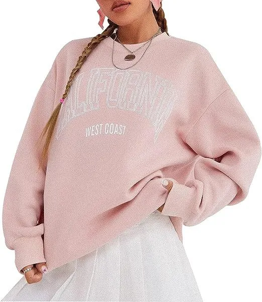 Women's Plus Size Round Neck Print Sweatshirt Pink - Shop at LoveMi