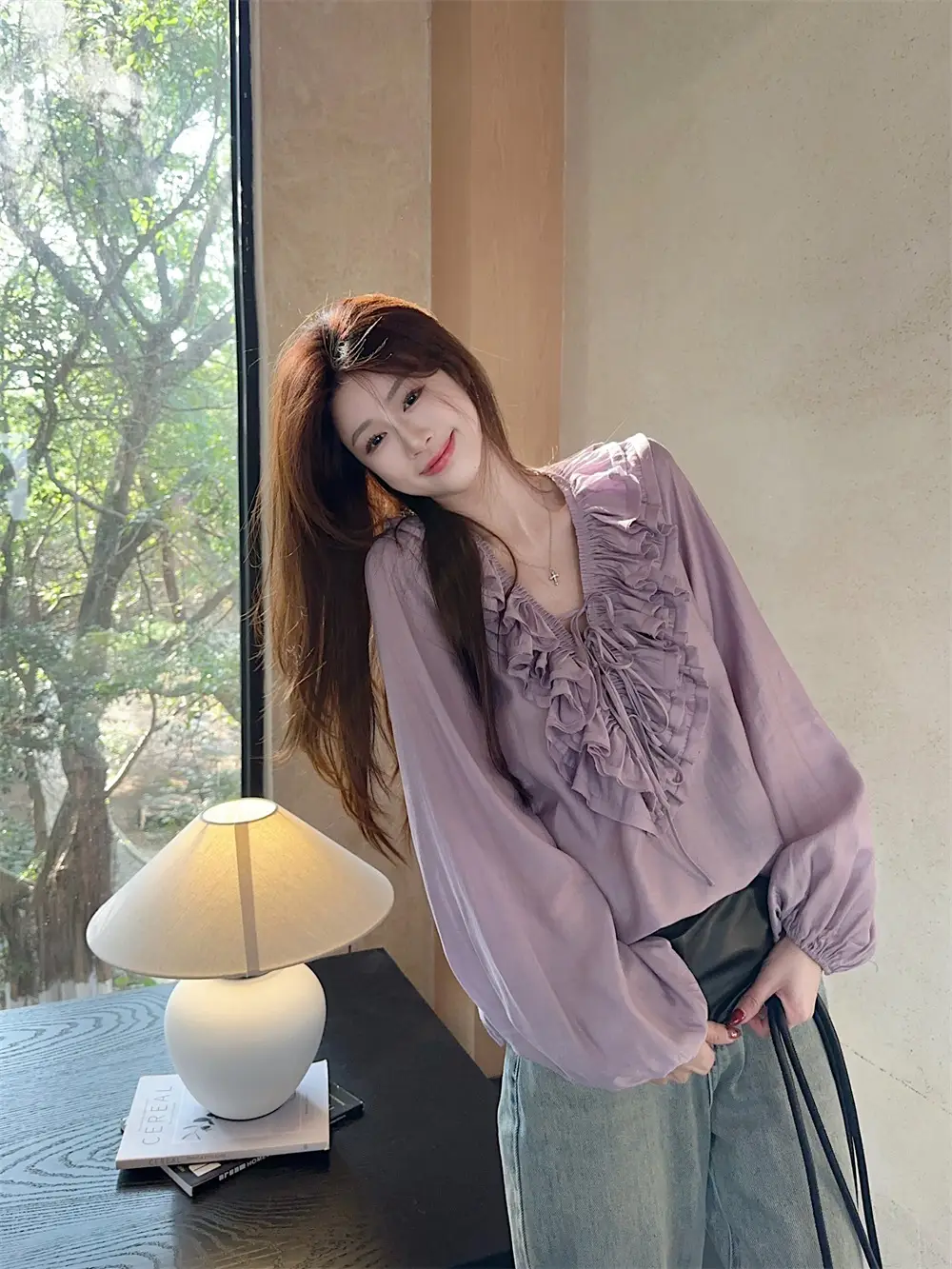 Elegant Ruffled V-Neck Shirt For Women