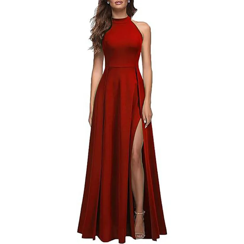 Women's Halter Evening Dress Summer Fashion - Red